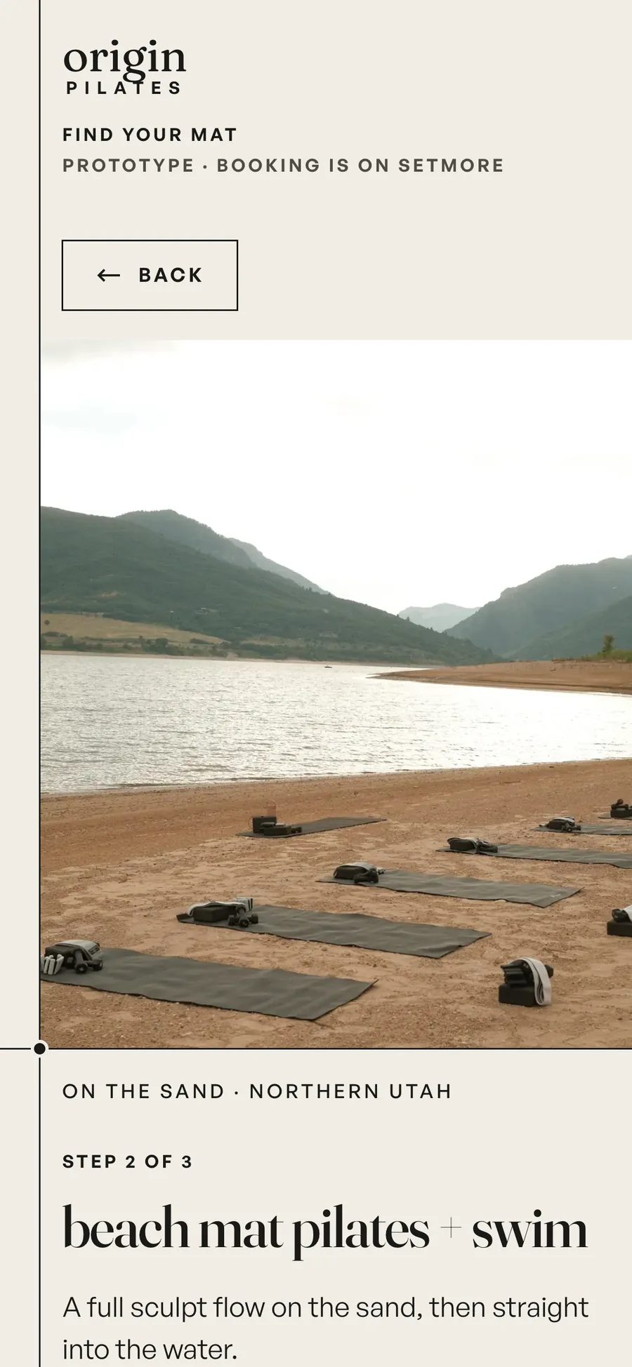 Step two on a phone: the beach photograph with its front mat on the mat line and the point on the spine.