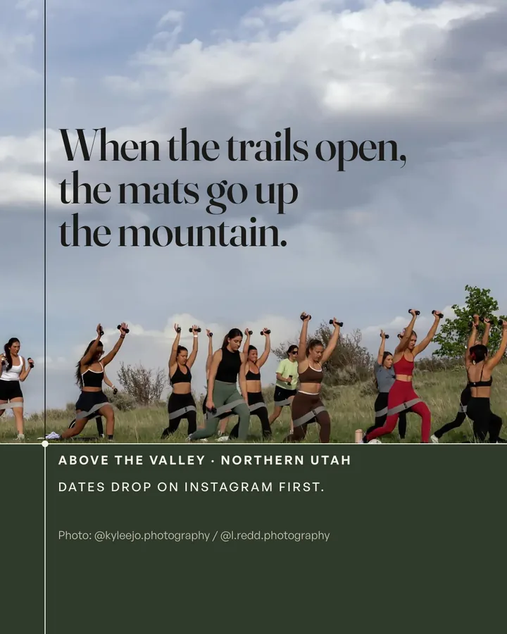 Mountain mat: when the trails open, the mats go up the mountain, over a class on a grassy ridge, with dates drop on Instagram first.