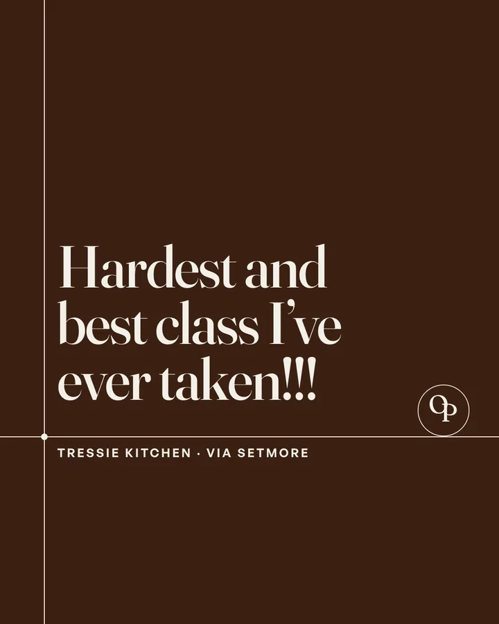 Origin stories: Hardest and best class I've ever taken, held on chocolate, Tressie Kitchen via Setmore at the point.