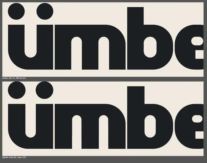 Two proofs of the Ümbe Slot lowercase.