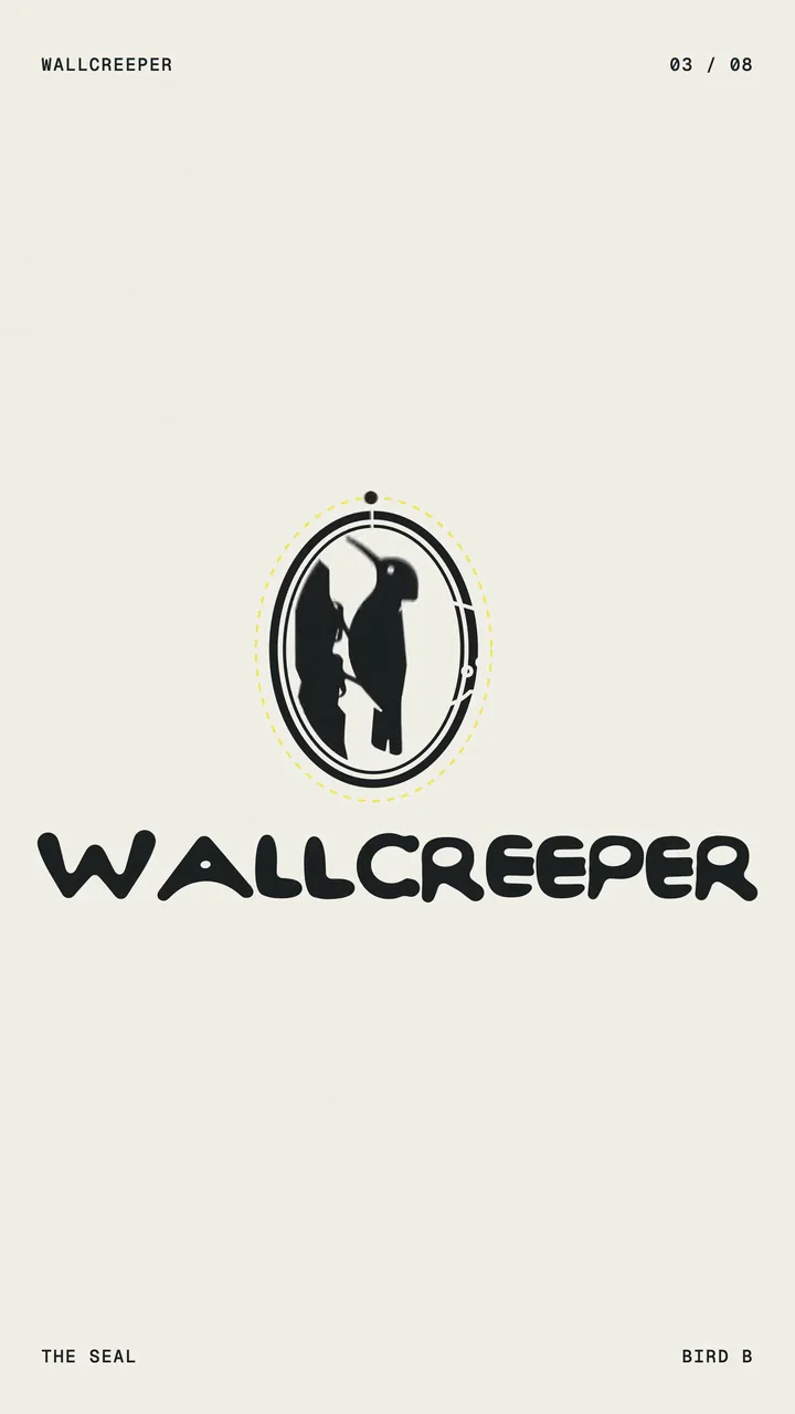 The Wallcreeper seal, a bird inside two rings, over the WALLCREEPER wordmark on chalk.
